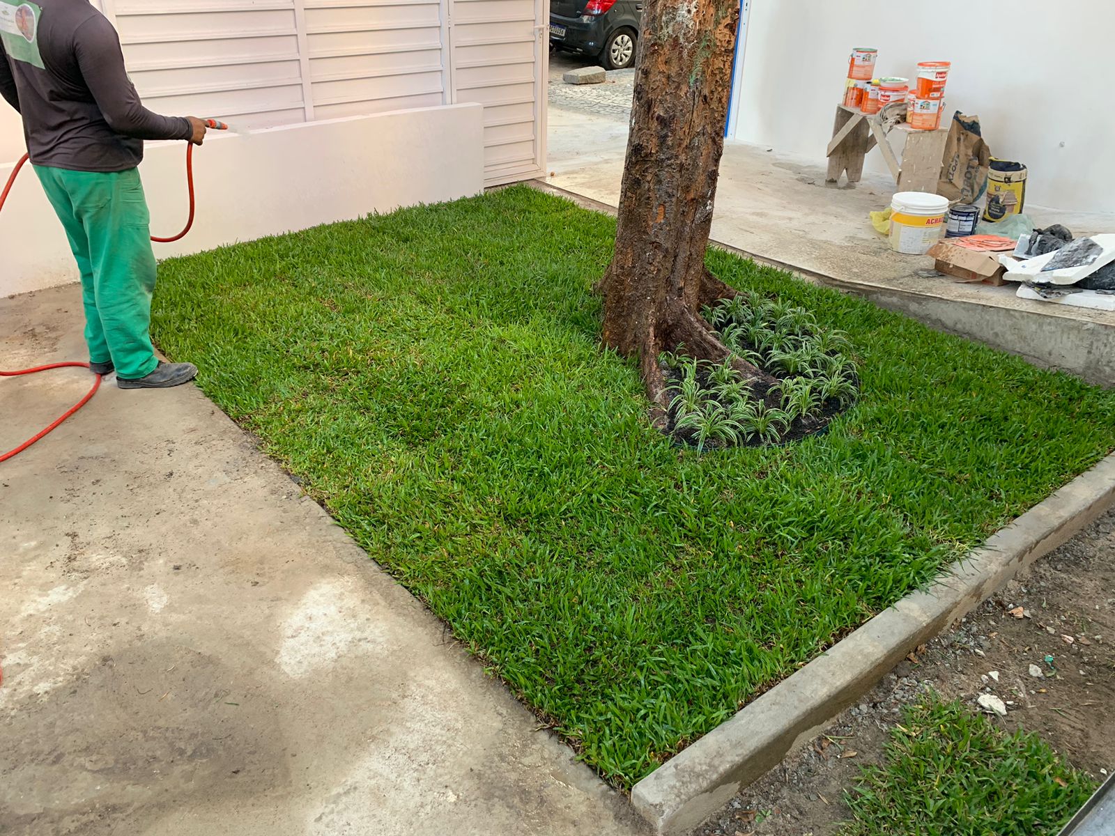 Gramado implantado e manutenção de área verde realizada pela Flor do Lácio